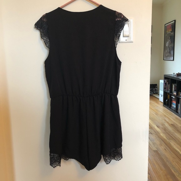 SOLD UO Kimchi Blue Black Satin & Lace Plunge Romper - Picture 6 of 7